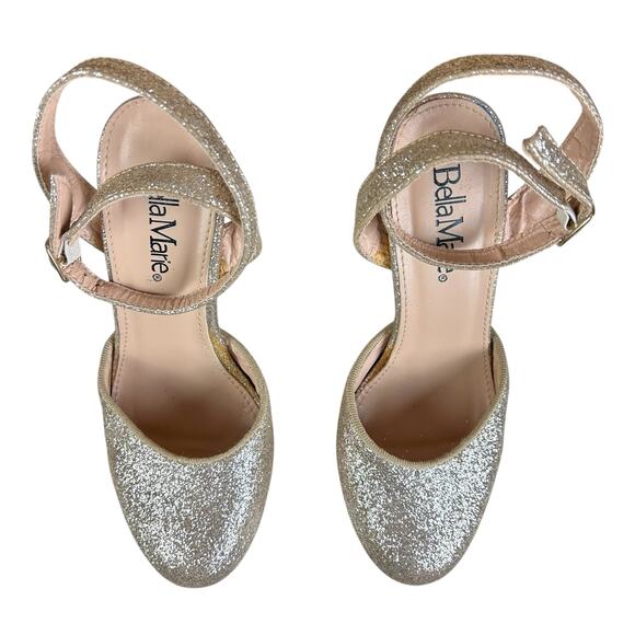 Bella Marie Platform Sandals Women Sze 7 Glitter Heels Event Glam 5" Heels Shoes - Picture 12 of 12